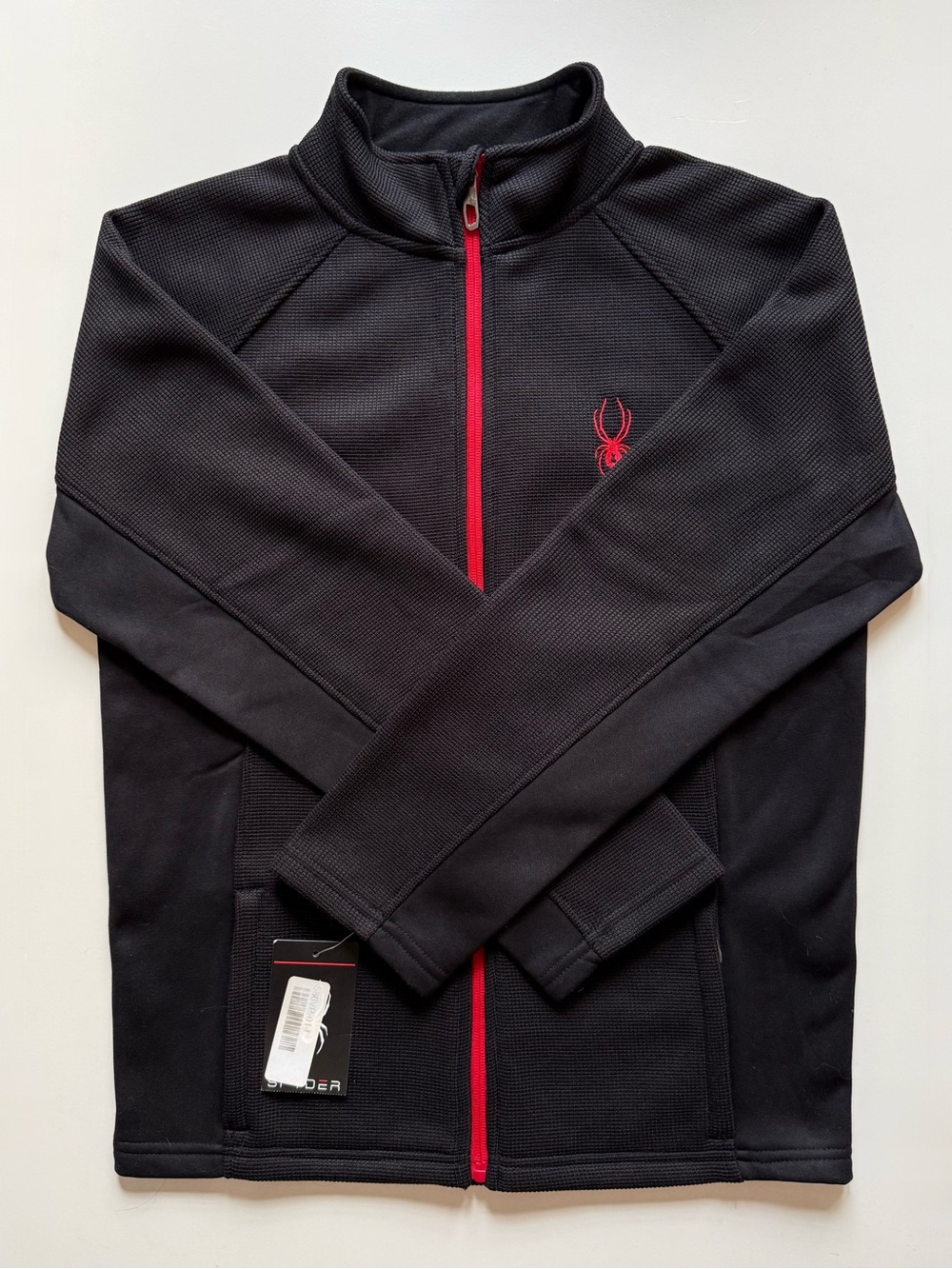 Spyder Boy’s Constant Stryke Black Waffle Full Zip Sweater Jacket - Size L
